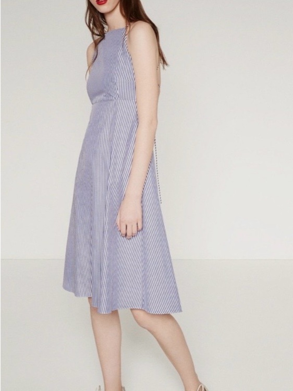 Zara Blue Striped A-Line Dress